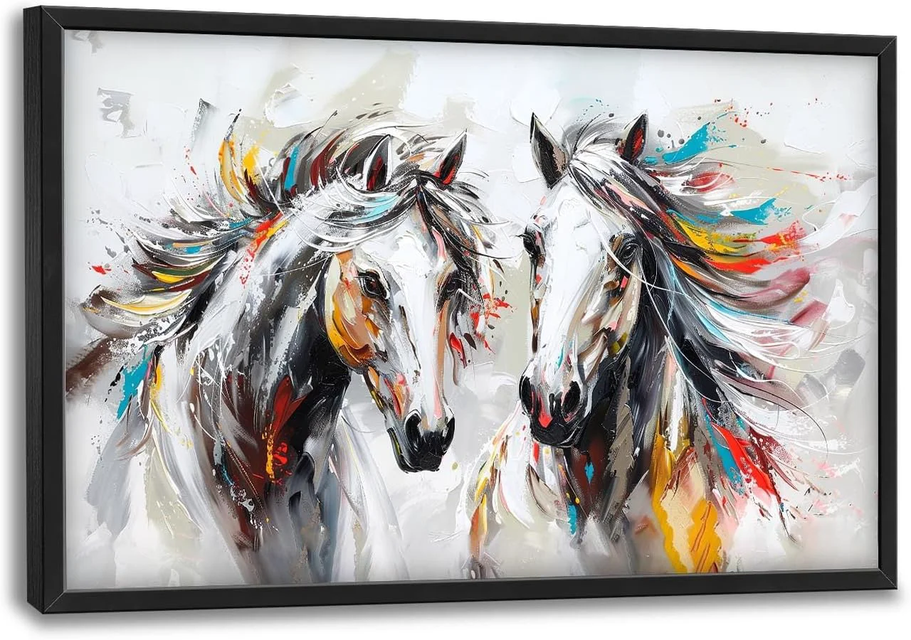Breathable Quorin Horse Large Wall Art White Horse Animal Pictures Wall Decor Colorful Graffiti Canvas Print Painting Artwork for Bathroom Living Room Bedroom 36L x 24W Artisan