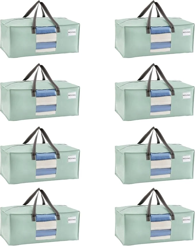 Traditional VENO 8 Pack Moving Bags for College Heavy-Duty Storage Totes Moving Boxes and Wardrobe Packing Supplies - Extra Large Durable Laundry Bags for Clothes Shiny Light Green 8 Pack About ThisOverview High-Performance