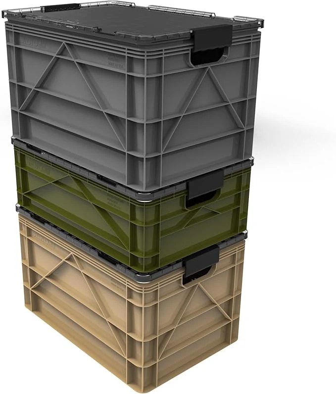 Detailed SIDIO CRATE Pro Pack - Two Full Size and One Half Size Heavy Duty Stackable Storage Bins Totes and Containers with Lids and Dividers - Durable Organizer for Home Office Garage and Outdoor UseAbout ThisOverview High-End