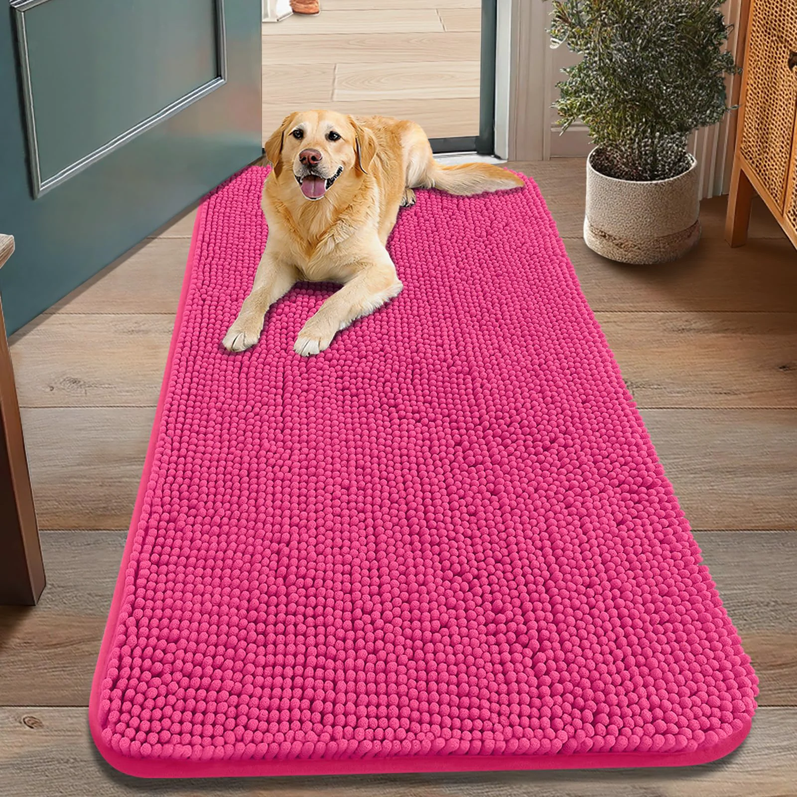 Classic Smiry Dog Door Mat 48x30 — Absorbent Non-Slip Chenille Entryway Doormat Smooth