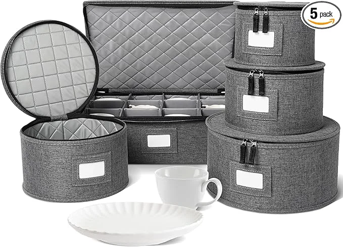 World-Class storageLAB China Storage Containers Hard Shell Case with Felt Dividers for Charger Plates and Dishes I for Kitchen Organization Moving Supplies and Fine China Storage - 5-Piece Set GrayAbout ThisOverview Specialty