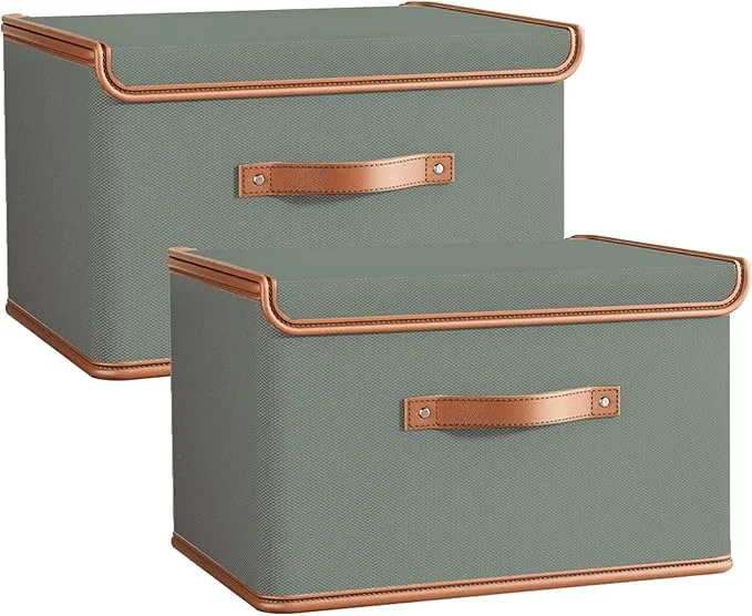Carefully Designed Tuza 2 Pack Storage Bins with Lids Collapsible Closet Organizer Container Fabric Organizer Box with Handles Decorative Storage Boxes with Lids for Organizing Clothes Blanket Grey MediumAbout ThisOverview Effective
