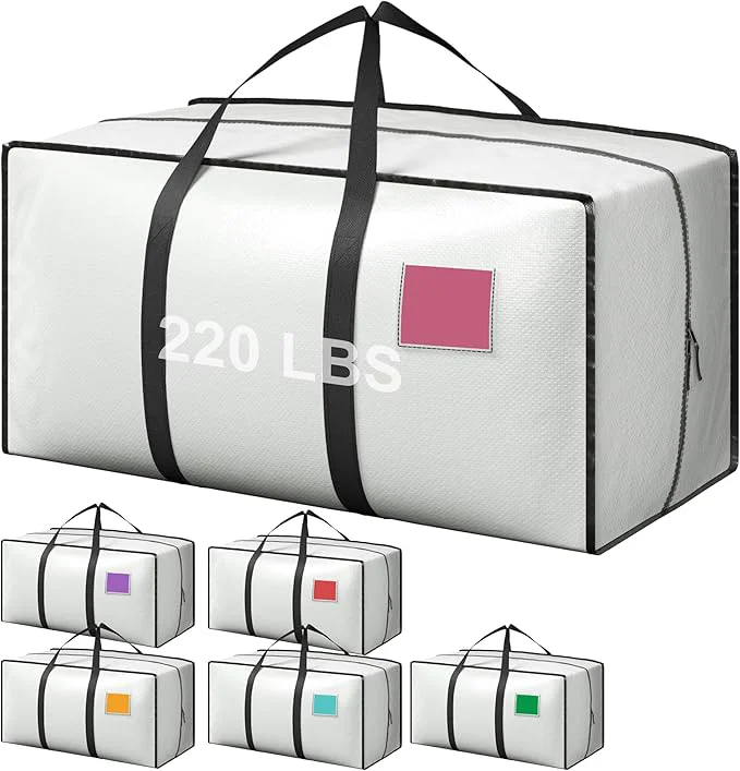 Advanced 6 Pack Extra Heavy Duty Large Moving Bags with Reinforced Zipper Wide Handles Waterproof Storage Bins for Clothes College Dorm Travel and Home Organization WhiteAbout ThisOverview Unique