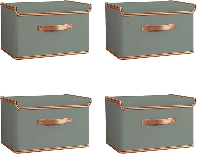 Artisan Tuza 4 Pack Storage Bins with Lids Collapsible Closet Organizer Container Fabric Organizer Box with Handles Decorative Storage Boxes with Lids for Organizing Clothes Blanket Grey LargeAbout ThisOverview Stylish