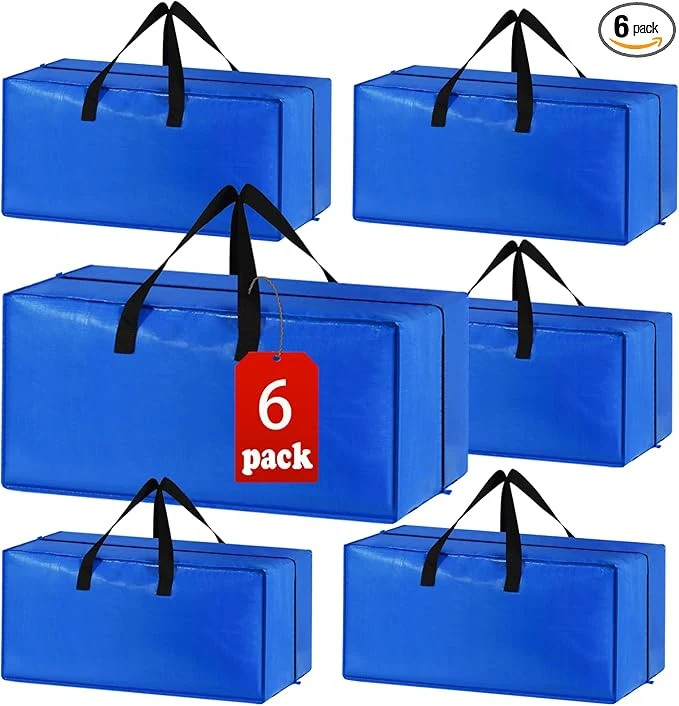 Classic 6 Pack Heavy Duty Extra Large Moving Bags Storage Tote - Strong Handles Backpack Straps - Space Saving Storage Bags to Moving Boxes and Bins Compatible with Ikea Frakta Cart BlueAbout ThisOverview Top-Quality