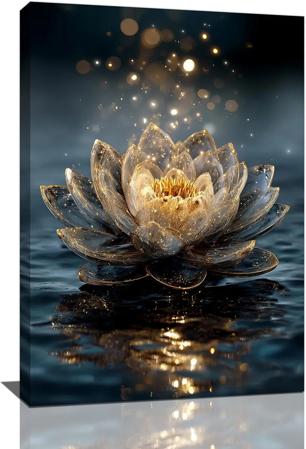 Recyclable Zen Lotus Canvas Wall Art Mystical Lotus Bloom in Water Aesthetic Pictures Wall Decor Modern Meditation Spiritual Painting Print Framed Artwork Decorations Gifts for Yoga Spa Room Bathroom 16 x24 Certified