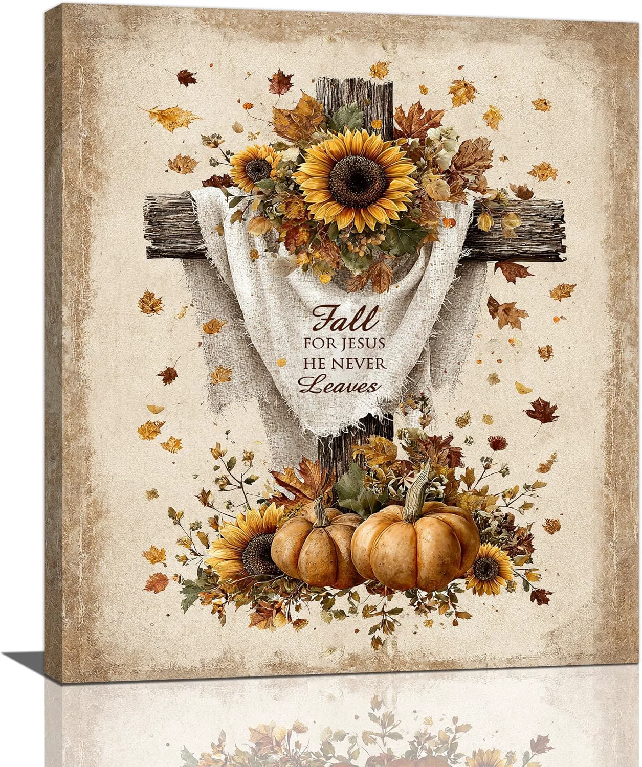 Exceptional Christian Fall Wall Art Autumn Rustic Cross Sunflower Pumpkin Wall Decor Fall for Jesus He Leaves Pictures Painting Print Framed Artwork Decorations Gifts for Living Room Bedroom Prayer Room Office 20 x24 Expertly Made