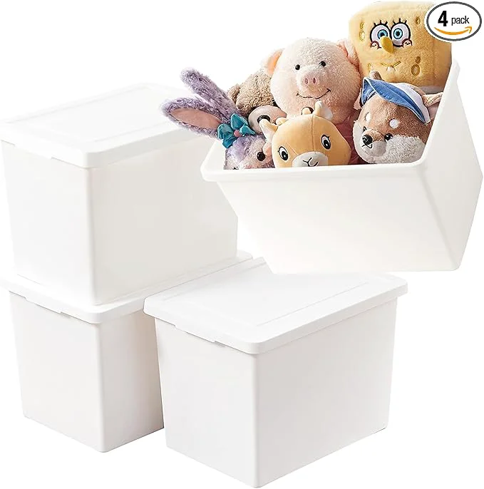 Clean 27 Quart White Storage Bins with lids Stackable Plastic Boxes Set of 4 Storage Box with handle for Organizing Snacks Crafts Crafts Tools books white 4XL About ThisOverview Minimalist