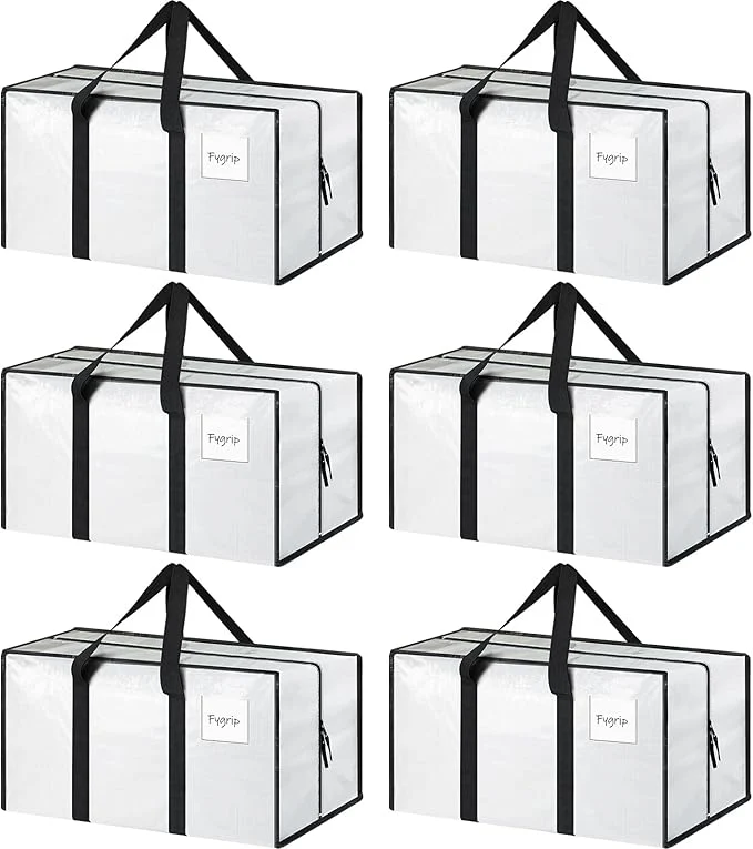 Trendy 6 Pack Extra Heavy Duty Large Moving Bags with Strong Zipper Comfortable Handles Sturdy Durable Clothes Storage Bags Totes Bins Packing Moving Boxes for College Supplies WhiteAbout ThisOverview Optimized