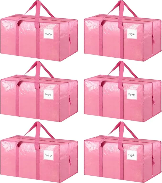 Safe 6 Pack Extra Heavy Duty Large Moving Bags with Strong Zipper Comfortable Handles Sturdy Durable Clothes Storage Bags Totes Bins Packing Moving Boxes for College Supplies PinkAbout ThisOverview Easy-to-Use
