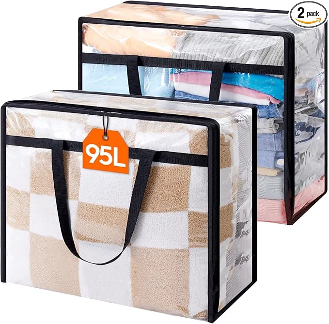Secure Lifewit 2 Pack Clear Clothes Storage Bags 95L Large Plastic Blanket Storage Vinyl Foldable Moving Bags with Zipper Closet Organizers Containers for Comforter Bedding Duvet PillowAbout ThisOverview Convenient