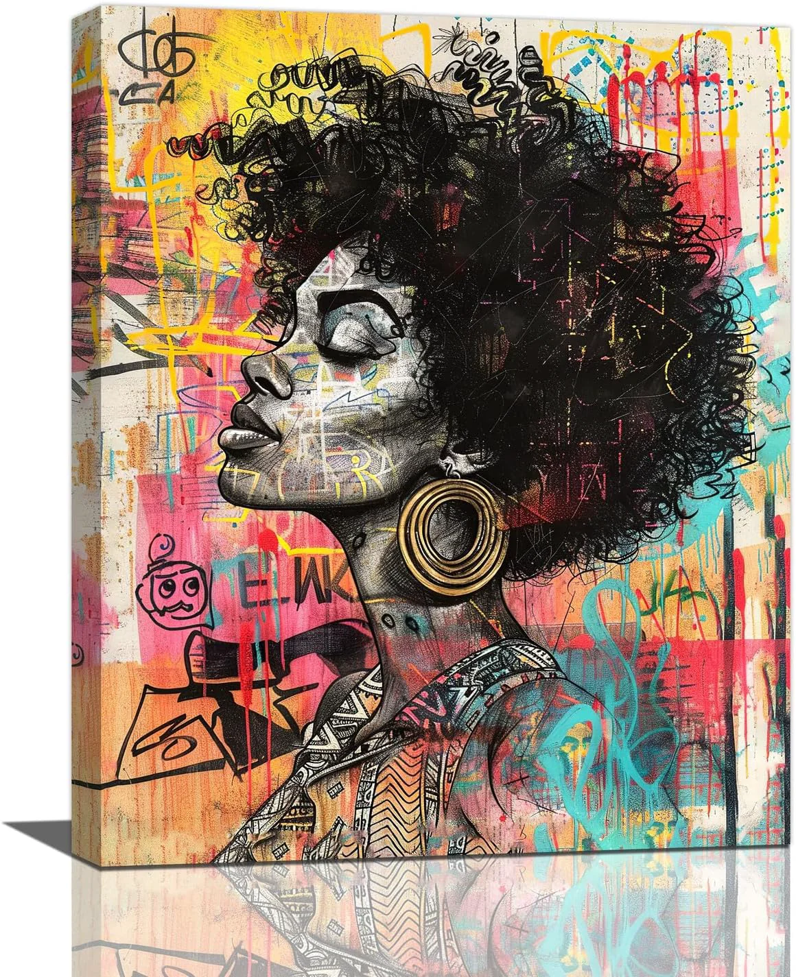 Sophisticated Quorin African American Wall Art Banksy Graffiti Black Woman Pictures Black Girl Wall Decor Canvas Print Painting Artwork for Bathroom Living Room Bedroom 16 x20 Classic