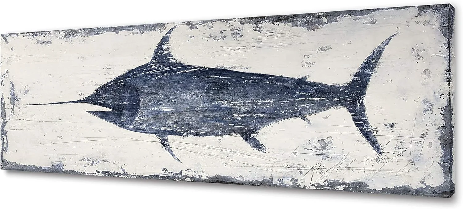Traditional Yihui Arts Fish Canvas Art Wall Decor Blue Marlin Bursts Pictures for Living Room Contemporary Paintings Artwork House Decor Specialty