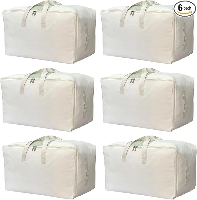 Smooth Soft Canvas Clothes Storage Bags with Four Carrying Handles and Clear Window Closet Organizer for Clothing Blankets Sheets and Bedding 55L 6 Pack BeigeAbout ThisOverview Efficient