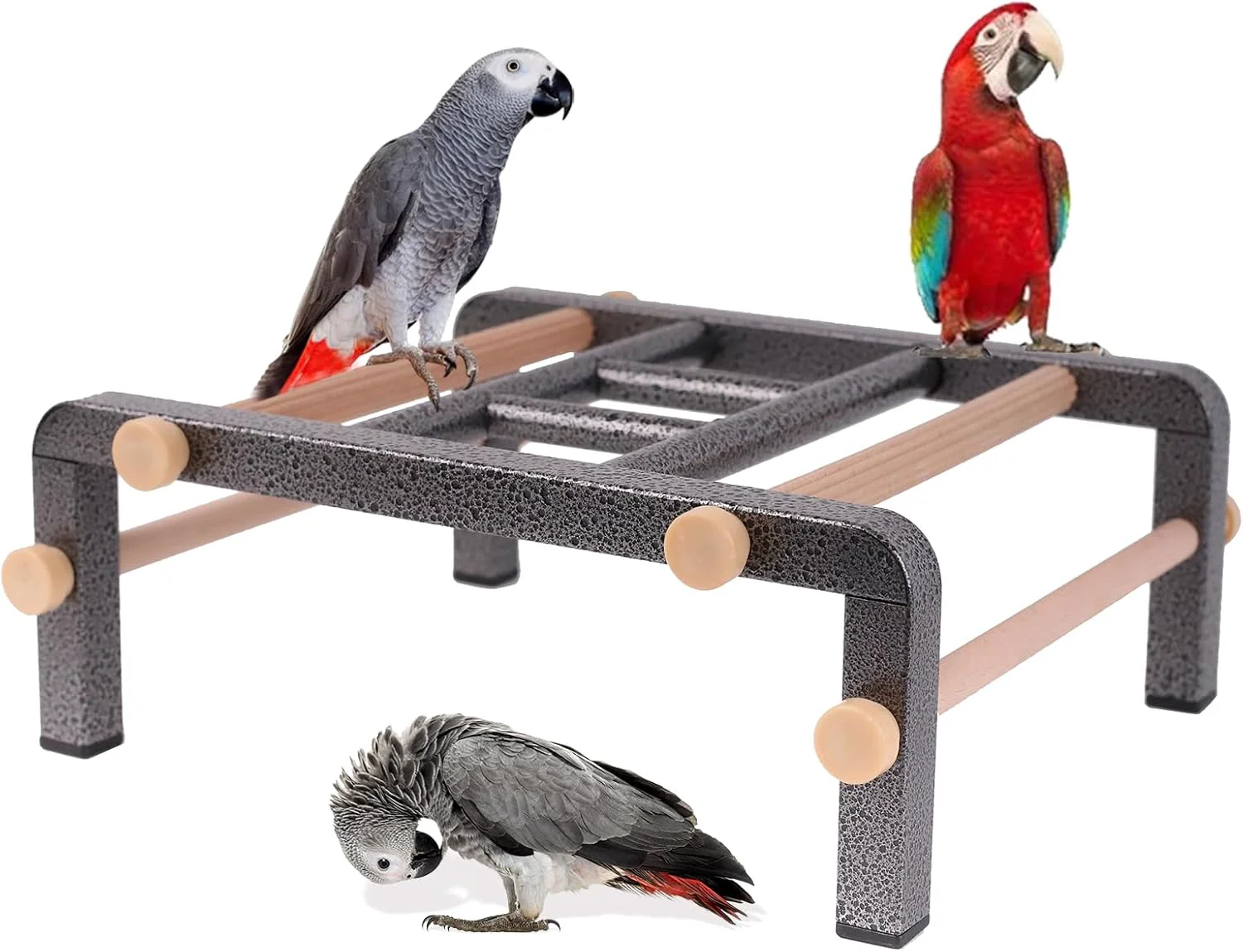Long-Lasting Large Bird Table Training Perch for African Grey Macaw Amazon Parrot Heavy-Duty Metal Ladder No Tool Install Rustproof Bird Roosting Wooden Bars for Exercise and Play Climb for Fun Organic