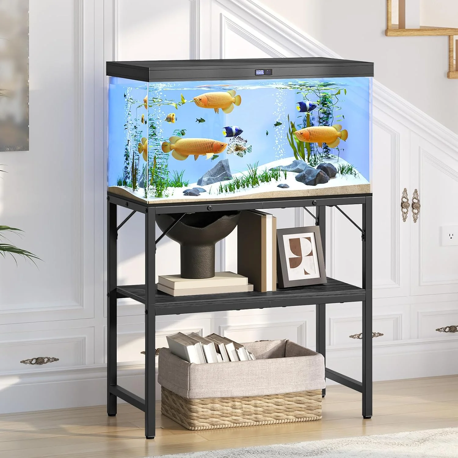 Durable 30 Gallon Fish Tank Stand Aquarium Stand with 2-Tier Storage Shelves Heavy Duty Breeder Turtle Terrarium Stand Rack for Home Office 30.0 L x 11.8 W x 24.4 H Black FTBK3001 Trendy