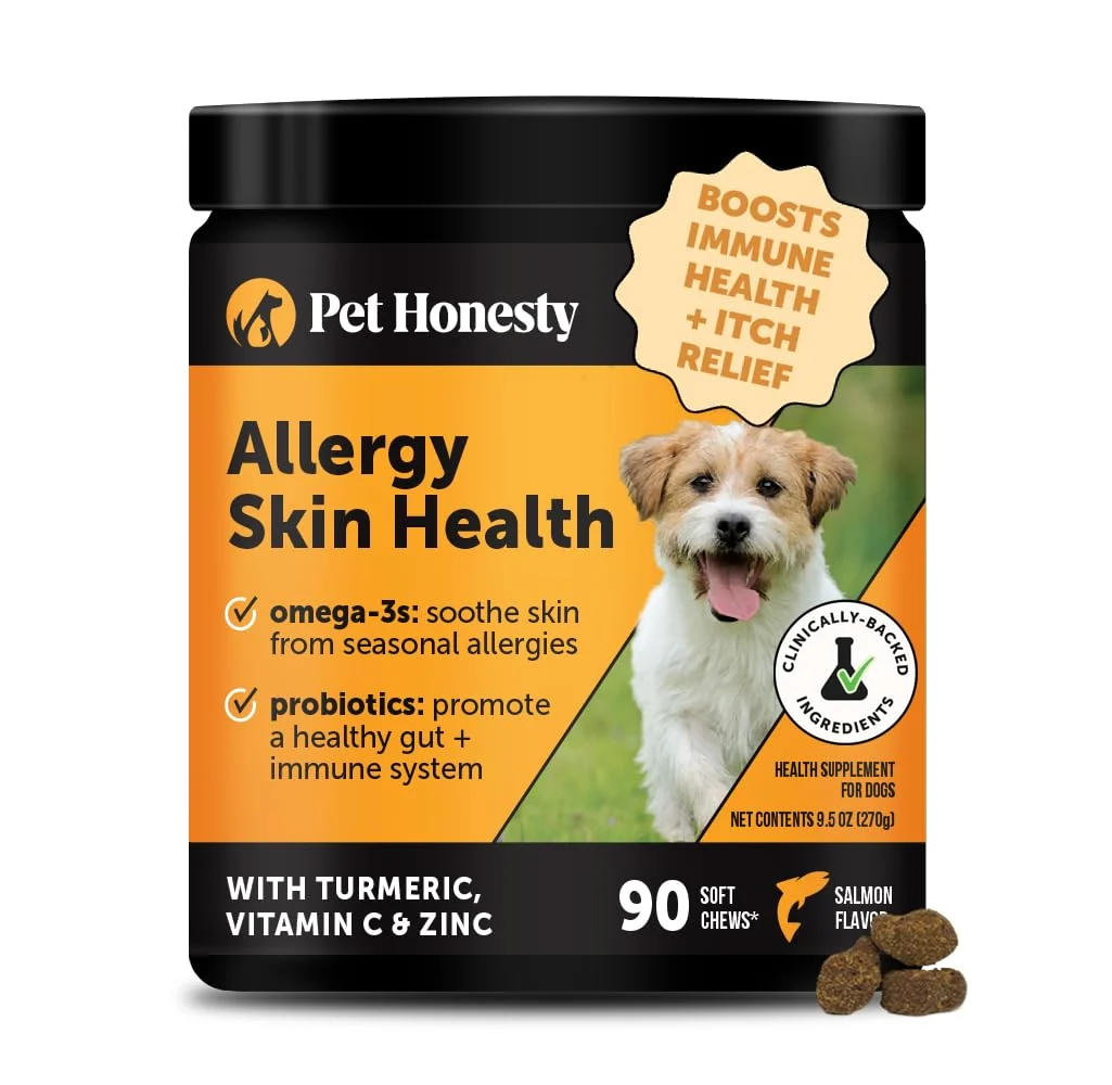 Lightweight Pet Honesty Allergy Skin Health Chews — Itch Relief Immune Support Salmon Flavor 90 ct High-End