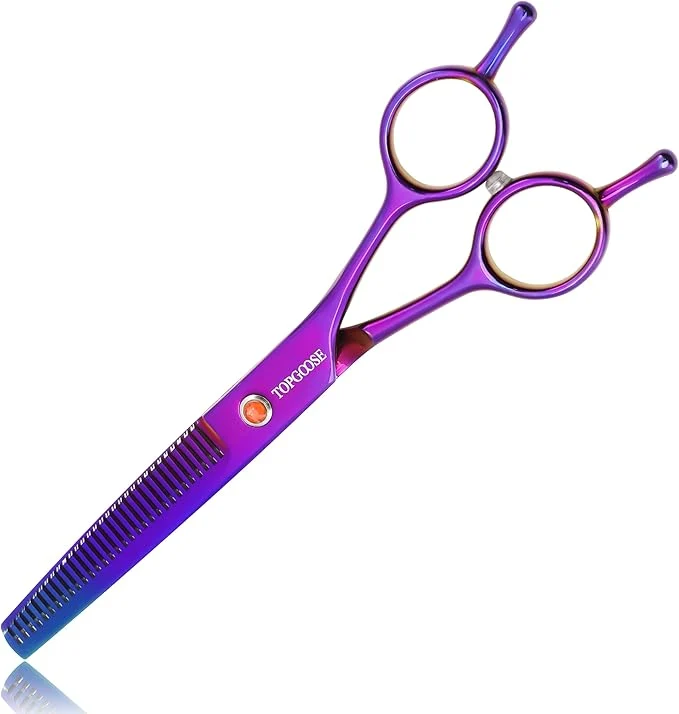 World-Class TOPGOOSE 7.5 Dog Grooming Scissor - Professional Thinning Shear with 37 Teeth Japanese Stainless Steel Blender Scissors for Dogs Cats and Other Pets Thinning Purple About ThisOverview Relaxed