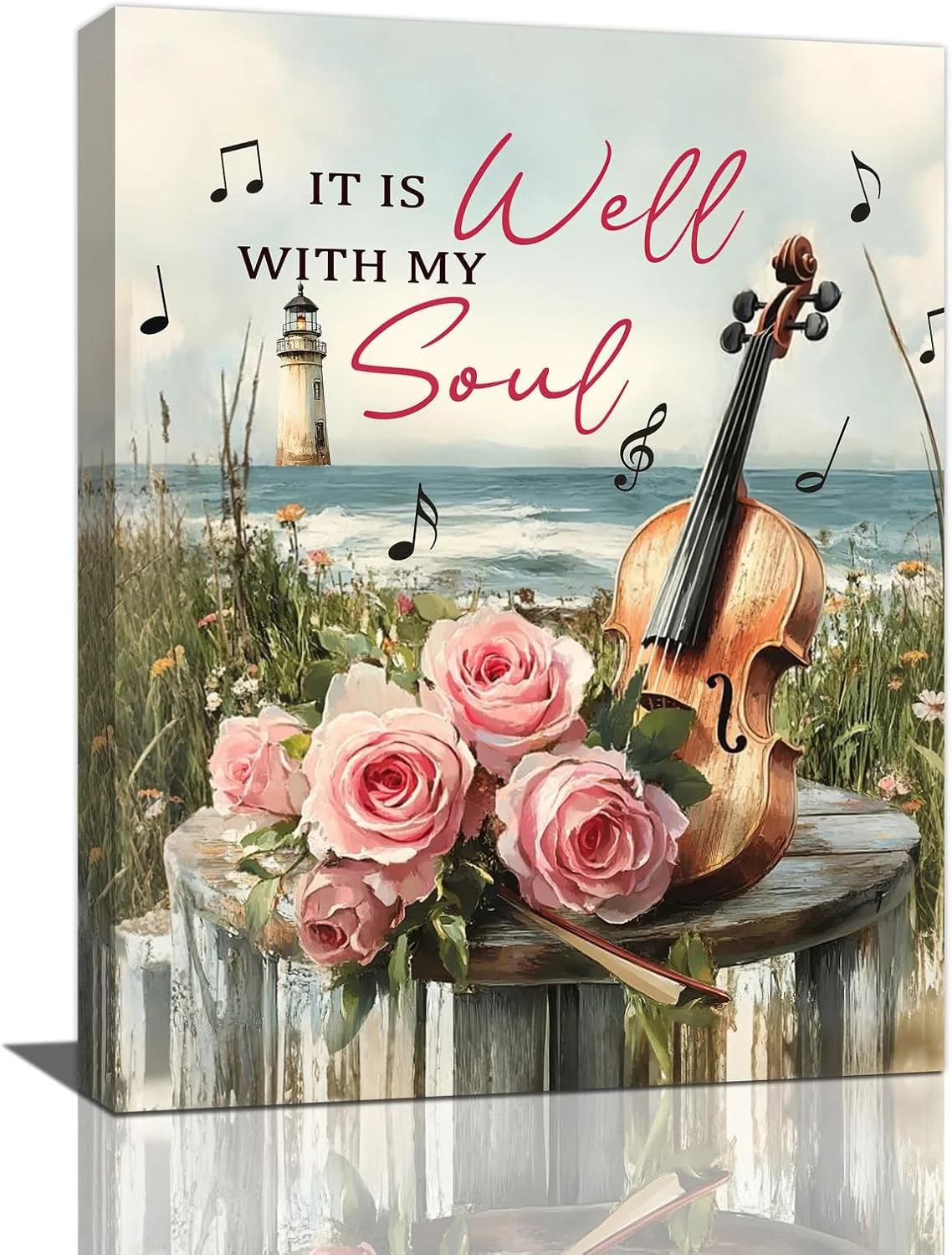 Classic Violin Pictures Wall Art Music Rustic Inspirational Bathroom Wall Decor Coastal lighthouse Framed Painting Rose Aesthetics Canvas Artwork for Bathroom Bedroom Living Room Decorations 16 L x 12 W Smooth