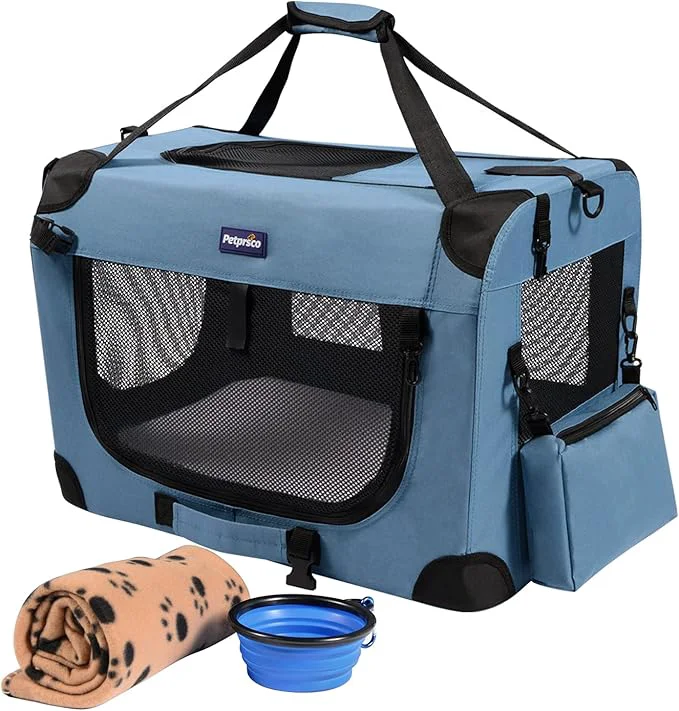 Fine Petprsco Portable Collapsible Dog Crate Travel Dog Crate 24x17x17 with Soft Warm Blanket and Foldable Bowl for Large Cats Small Dogs Indoor and OutdoorAbout ThisOverview Authentic