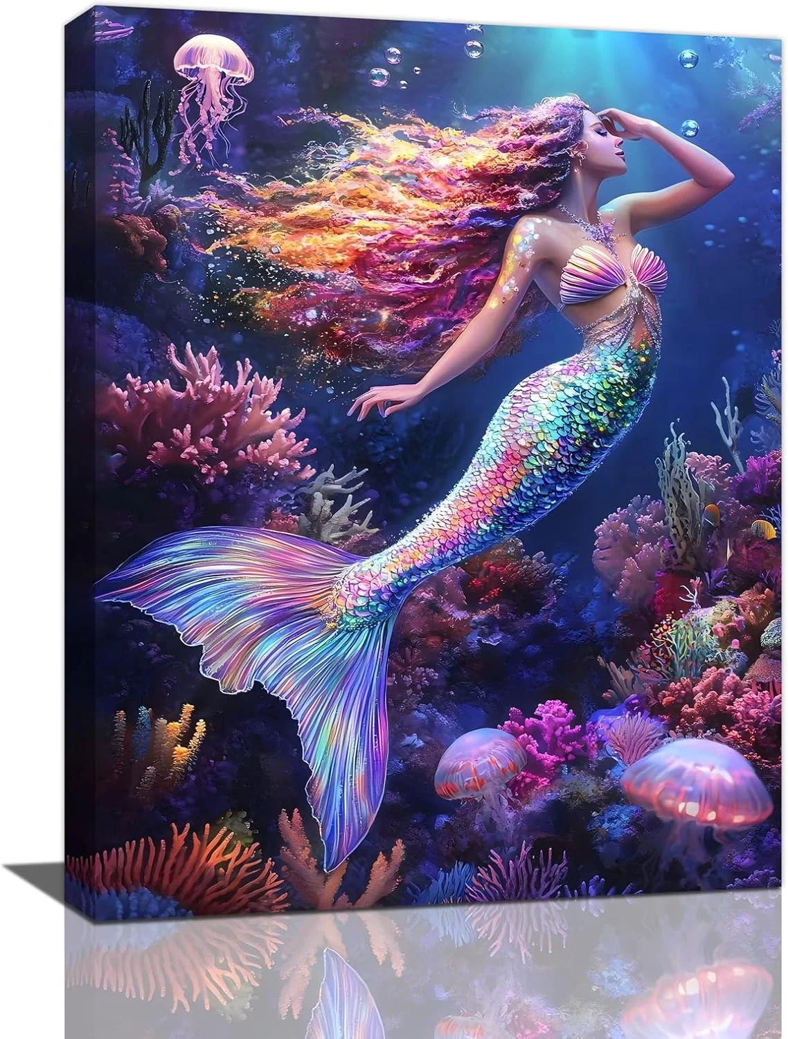 Trendy Sea Mermaid Bathroom Pictures Wall Art Ocean Mermaid Bathroom Wall Decor Aesthetics Framed Painting Canvas Artwork for Bedroom Living Room Decorations 20 L x 16 W Effective