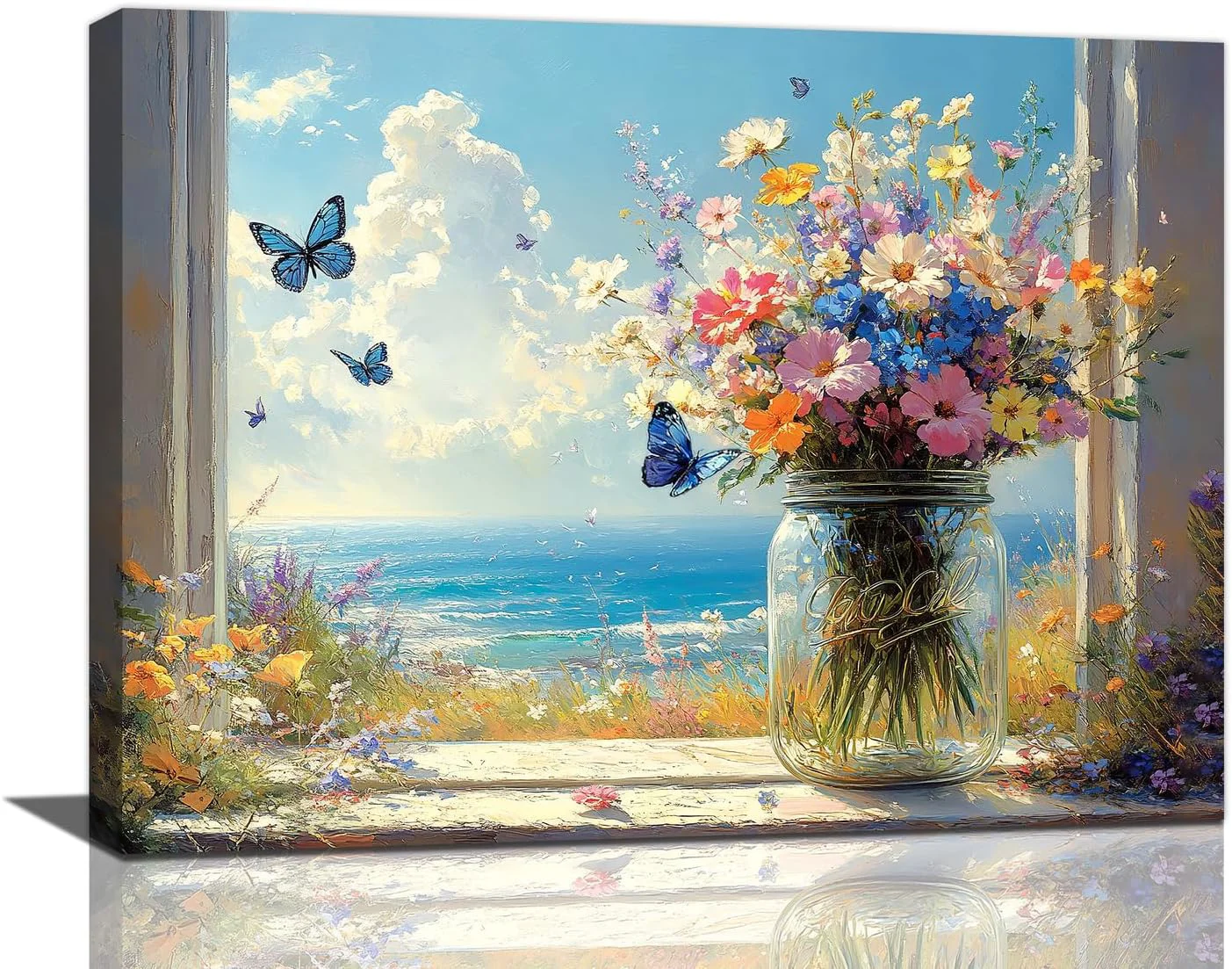 Soft Beach Floral Bathroom Pictures Wall Art Colorful Flower Bathroom Wall Decor Coastal Ocean Framed Painting Canvas Artwork for Bedroom Living Room Decorations 20 L x 16 W Healthy