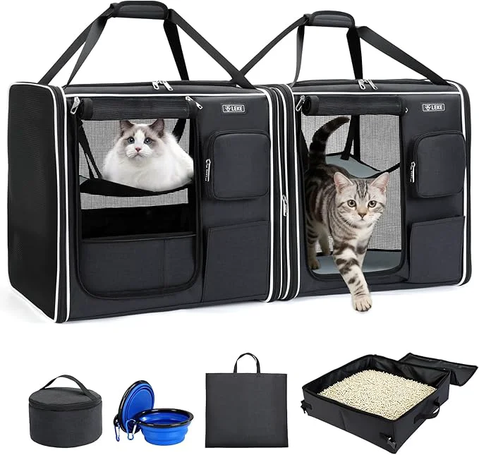 Verified Lekereise Extra Large Cat Carrier Soft Sided 37 x 18 x 18 Large cat Travel Carrier for 2 Cats with Zipper Locks for Moving Across The Country Foldable for Storage BlackAbout ThisOverview Excellent