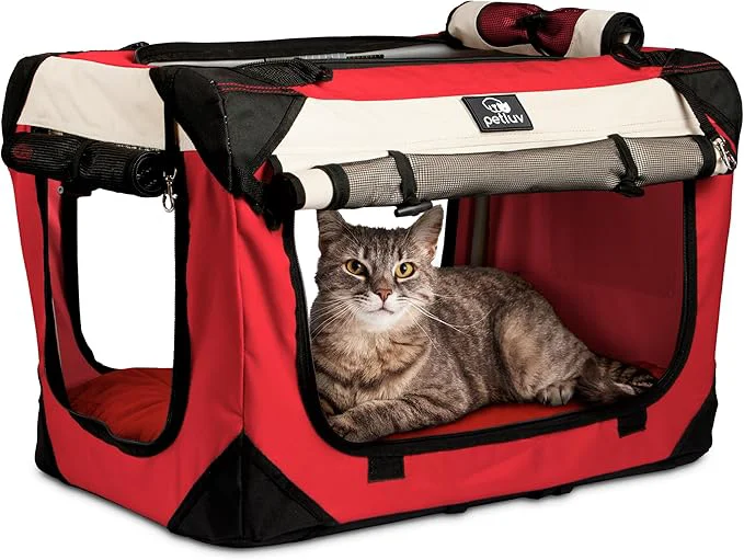 User-Friendly Cat Dog Pet Carrier Soft-Sided Medium 20 x13 x13 Fits Most Cats or Small Dog Comfortable for Travel Vet Visits Privacy Windows Removable Plush Bed Locking Zippers Folds FlatAbout ThisOverview Casual