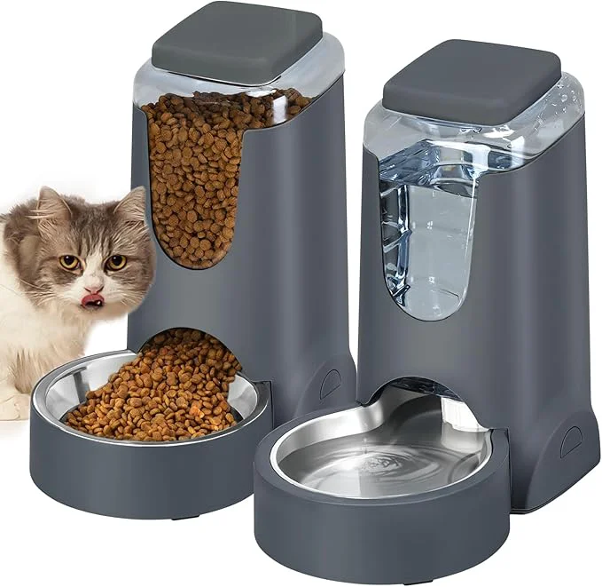 Classic Automatic Cat Feeder and Water Dispenser with Stainless Steel Bowl Dog Gravity Food Feeder and Waterer for Small Medium Pets Puppy Kitten 1 Gallon x 2About ThisOverview Long-Lasting