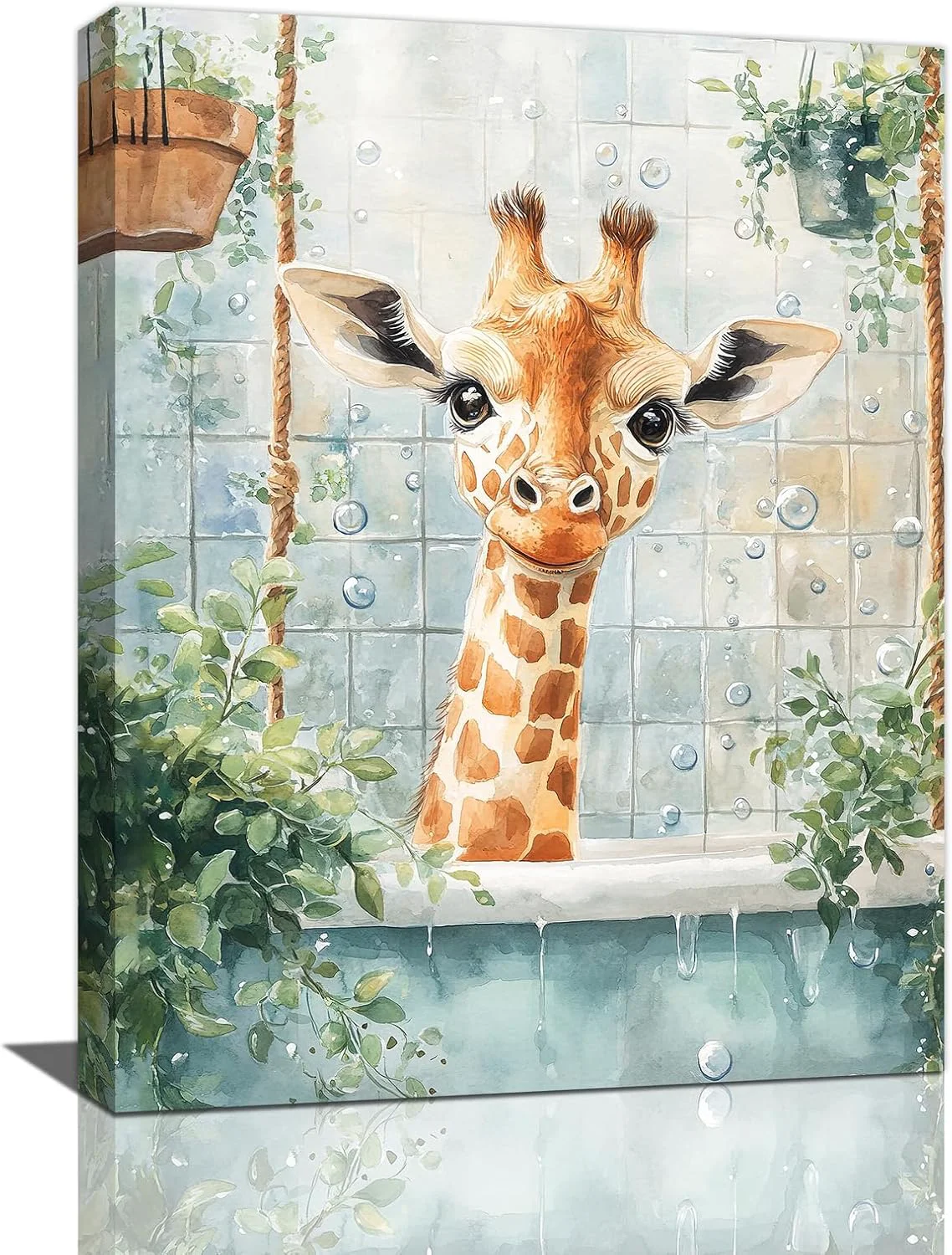 Solid Bathroom Funny Giraffe Pictures Wall Art Watercolor Giraffe Bathroom Wall Decor Animal Framed Painting Canvas Artwork for Living Room Decorations 20 L x 16 W Detailed