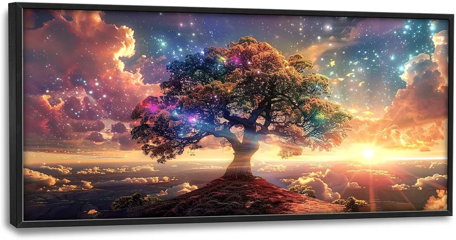 Quality Tree Sunrise Large Wall Art Tree of Life Pictures Foggy High-Performance