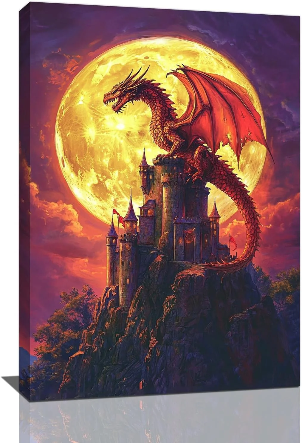 Environmentally Friendly Dragon Bathroom Pictures Wall Art Red Dragon Castle Bathroom Wall Decor Framed Painting Canvas Artwork for Bedroom Living Room Decorations 24 L x 16 W Smooth