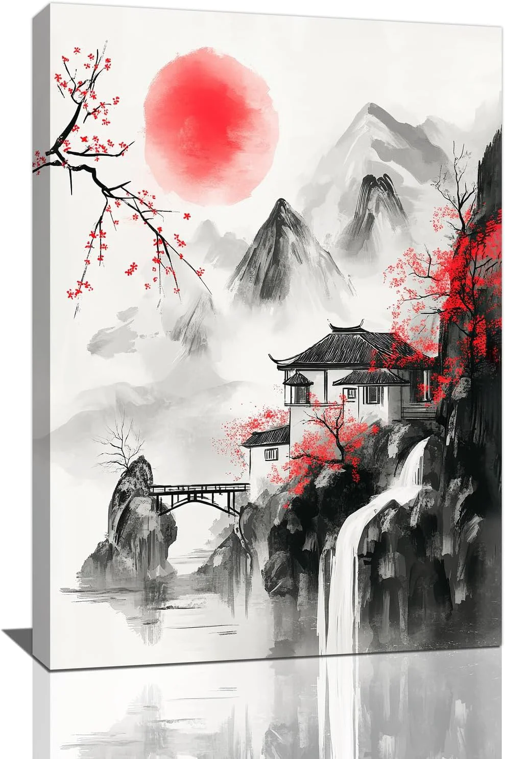 Convenient Japanese Wall Art Canvas Asian Nature Wall Decor Prints Framed Painting Mountain Landscape Pictures Gifts Artwork for Bathroom 16 x24 Pure