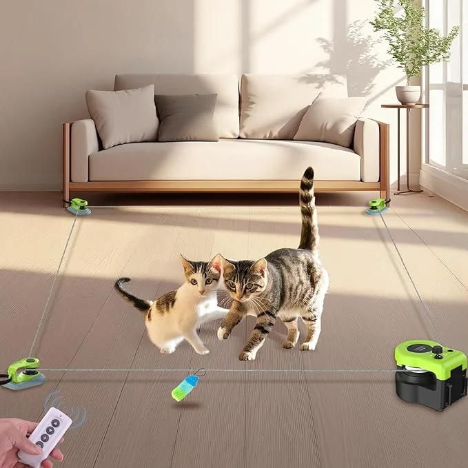 Authentic Interactive Cat Toy for Indoor - Automatic Cat Treadmill with Remote Control 3 Speeds Quiet Motor Indoor Chase Hunting Feather Cat Gift for Fitness Playtime Energy Release Green About This High-End