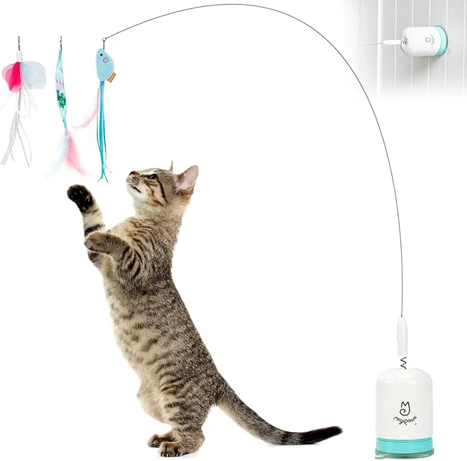Healthy Migipaws Interactive Automatic Cat Teaser Wand Toy with Strong Suction Cup 70cm Flexible Wire DIY Bending Design Rechargeable Cat Exercise Toy with Auto Timer for Indoor Cats White About This Easy-to-Use