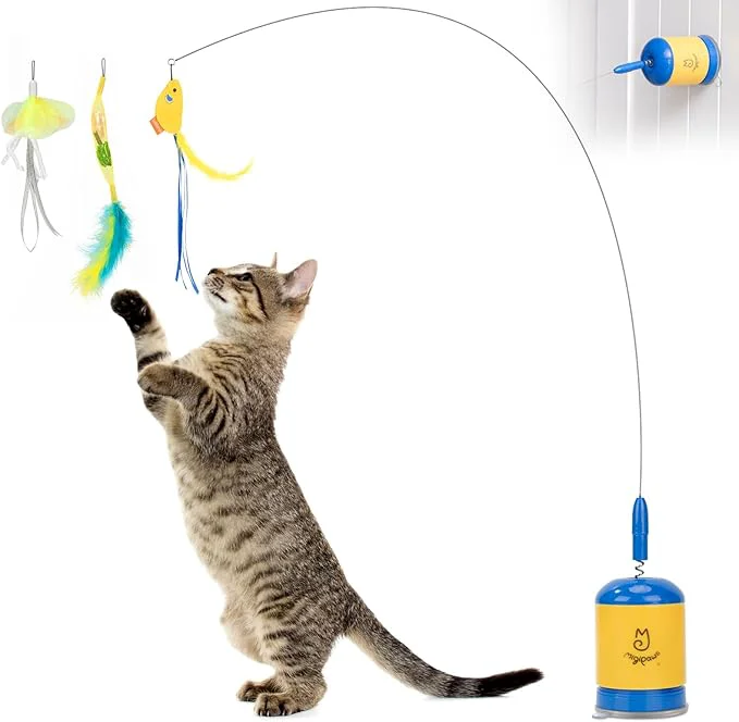 Long-Lasting Migipaws Interactive Automatic Cat Teaser Wand Toy with Strong Suction Cup 70cm Flexible Wire DIY Bending Design Rechargeable Cat Exercise Toy with Auto Timer for Indoor Cats Blue About This Easy-to-Use