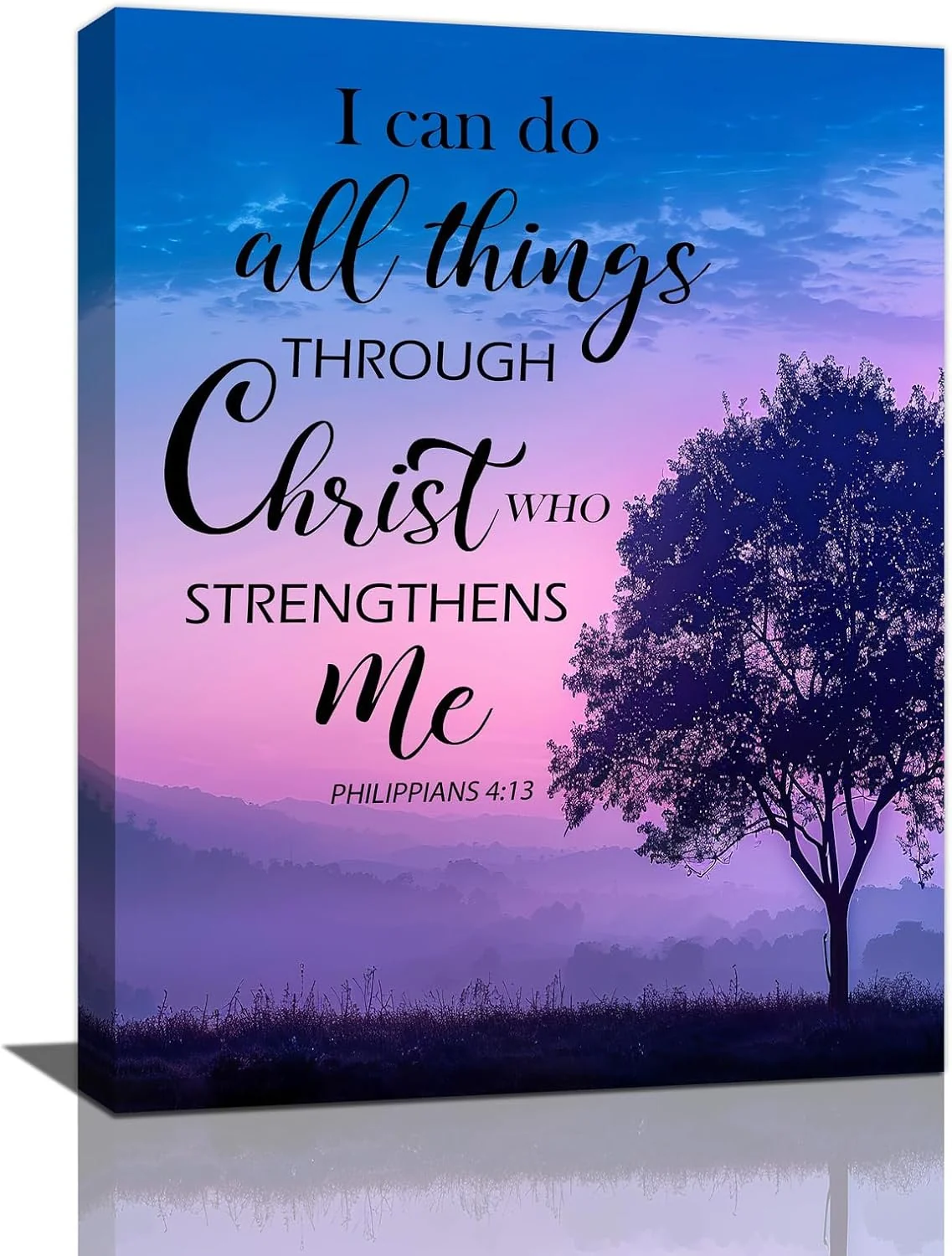 Functional Christian Tree Wall Art I Can Do All Things Canvas Wall Decor Prints Framed Painting Purple Pictures Gifts Artwork for Bathroom Bedroom 12 x16 Fast