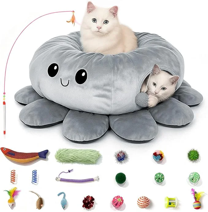 Excellent Cat Tunnel Bed for Indoor Cats Peekaboo Cat Cave Bed Cat Tunnel Christmas Tree Skirt Octopus ShapedAbout ThisOverview Expertly Made