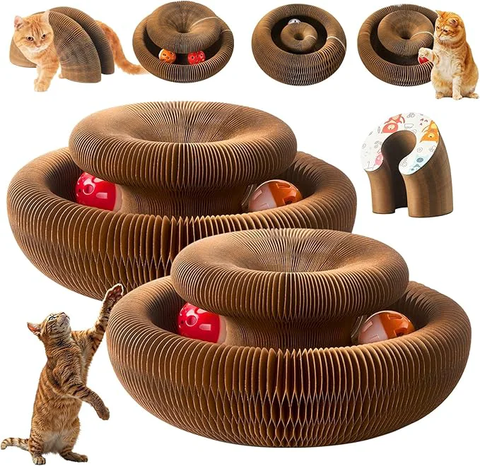 Authentic 2 Pack Organ Cat Toy Foldable Organ Cat Scratching Board Reversible Infinity Style Organ Cat Toy with 4 PCS Ball Cat Toys Interactive Indoor Cat ToysAbout This Top-Quality