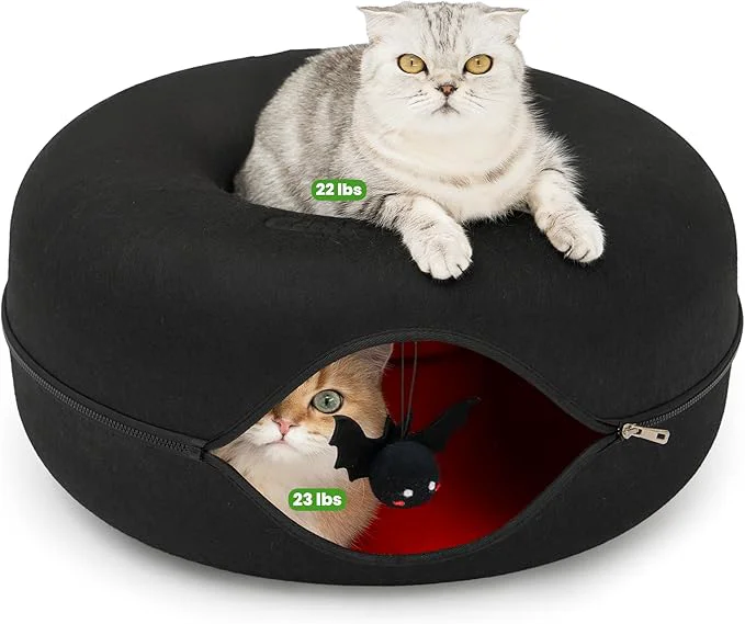 User-Friendly Cattasaurus Unique Gothic Peekaboo Cat Cave for Multiple Large Cats Up to 30-45 Lbs Scratch Detachable Washable Tunnel Bed Comfy Donut Cat Cave Gothic Bat Large About ThisOverview Practical