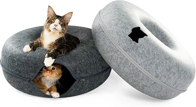 Carefully Designed Cattasaurus Peekaboo Cat Cave Duo Jumbo Set Extra Spacious Cat Donut for Multiple Large Kitty 15 lbs Scratch Detachable Cat Beds for Indoor Cats Washable Cat Tunnel Bed Kitten ToysAbout ThisOverview Durable