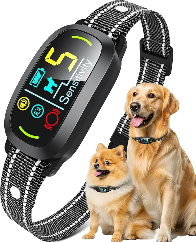 Consistent Smart AI Bark Collar for Large Medium Small Dogs Anti Barking Device with 5 Training Modes Exclusive Forced Bark-Stopping Rechargeable IP67 Waterproof Bark Collar with 5 Sensitivity Black About ThisOverview Casual
