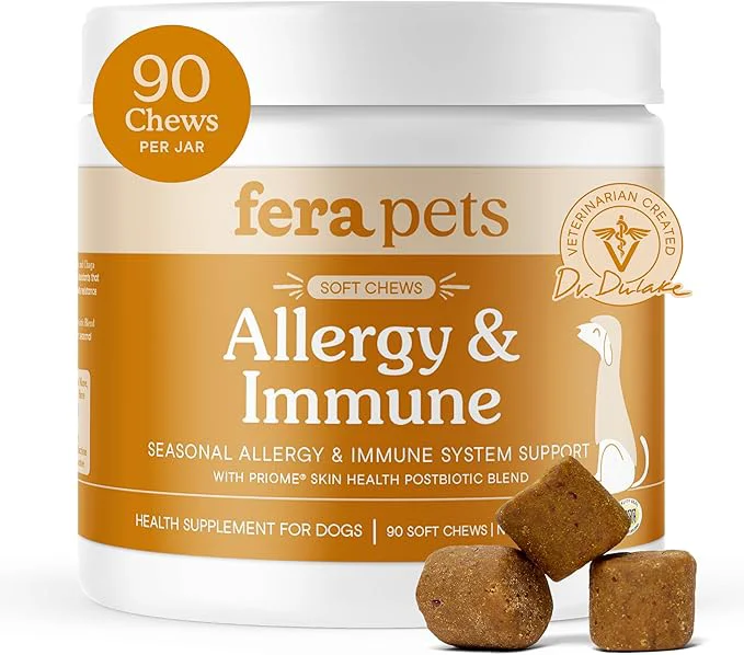 Selected Fera Pets Dog Allergy Chews – Allergy Relief Itching Skin Relief – Immune Gut Support with Organic Mushrooms Postbiotics Colostrum – Promotes Skin Health – 90 Soft ChewsAbout This Original