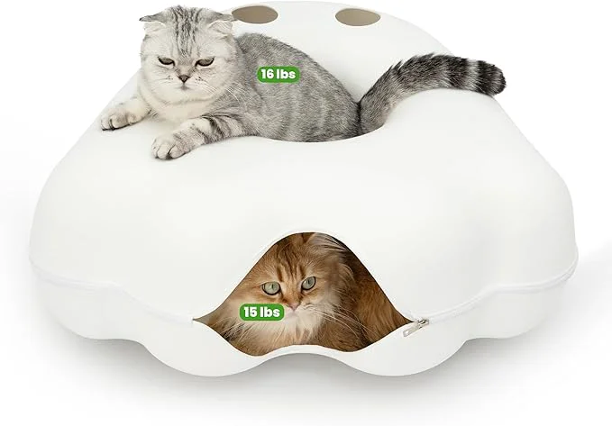 Traditional Cattasaurus Unique Gothic Peeka-Boo Cat Cave Extra Spacious for Multiple Large Cats 15 lbs Scratch Detachable Cat Beds for Indoor Cats Washable Tunnel Bed White Ghost Jumbo About ThisOverview Healthy