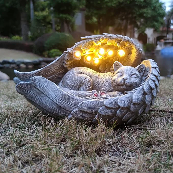 Casual Solar Cat Garden Statues Outdoor Décor-Cat Figurines Solar LED Light Lawn Comfortable