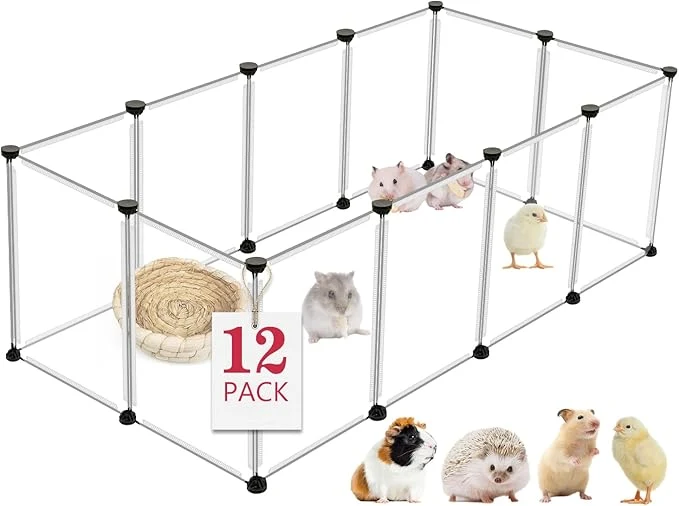 Recyclable 12 Panels Transparent Small Animals Playpen Plastic Enclosure Puppy Play Pen Fast