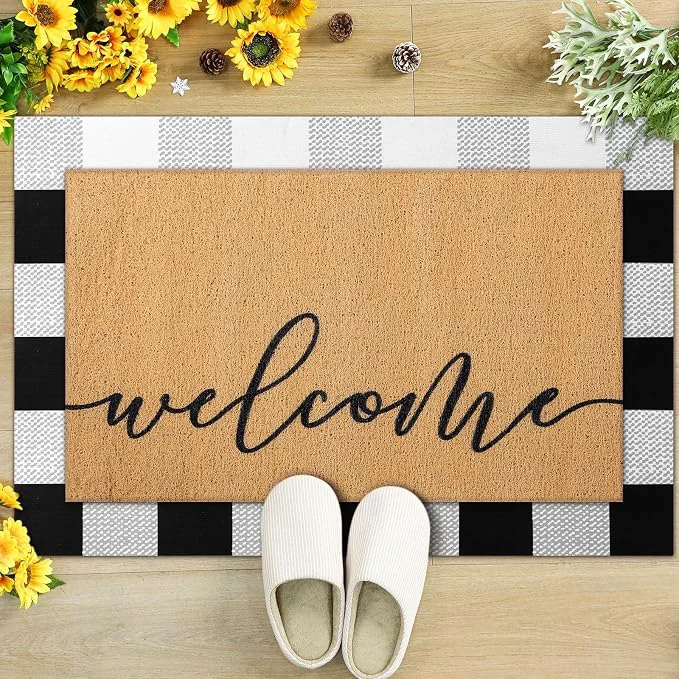Exclusive Tinideya 2 Pcs Door Mat Welcome Non Slip Coir Mats Floor Layering Doormats Fine