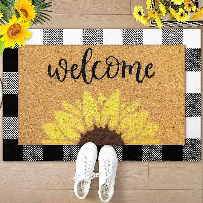 Sustainable Tinideya 2 Pcs Summer Door Mat Sunflower Welcome Non Slip Coir Mats Floral Advanced