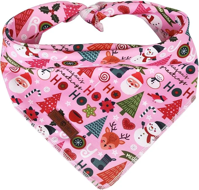 Detailed Lionet Paws Christmas Dog Bandana Washable Cotton Handkerchief Scarf Triangle Practical