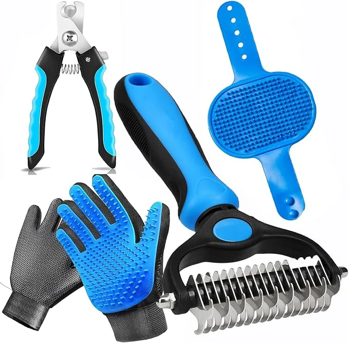 Stylish 5-in-1 Pet Grooming Kit Deshedding Rake Nail Clipper Grooming Gloves Long-Lasting